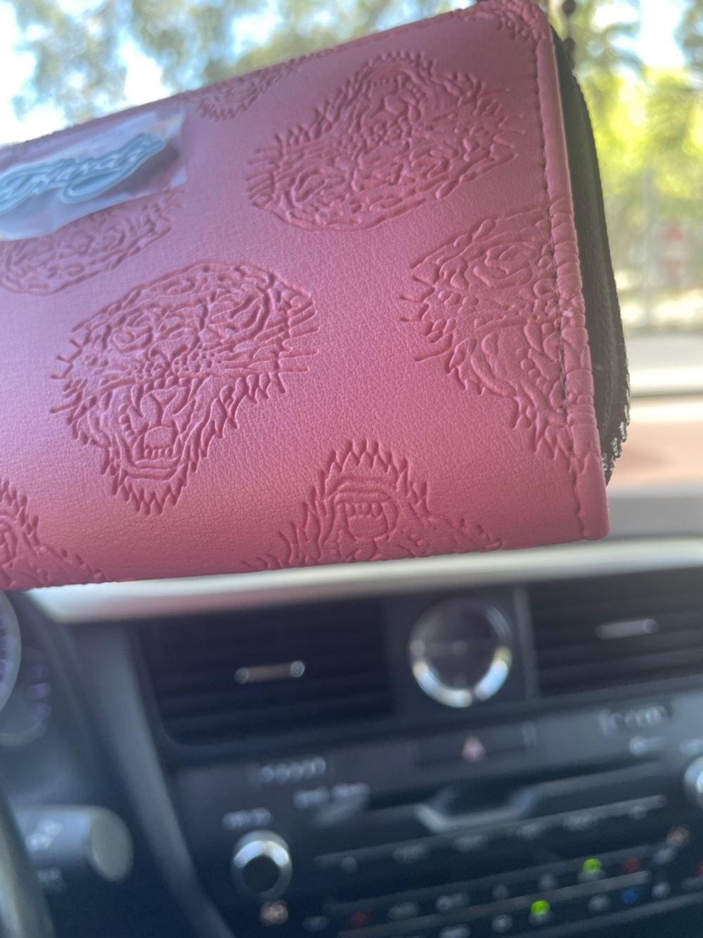 Ed Hardy Pink Embossed Zip Wallet with Wrist Strap - Picture 6 of 8